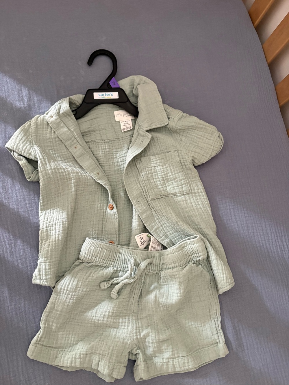 Carter's Light Sage Green Cotton Kids Pajama Set
